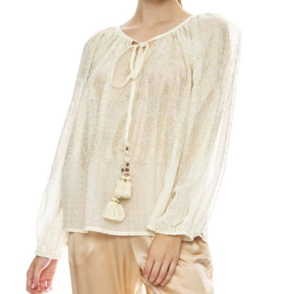 Mes Demoiselles Blouse floaty BOHO Gold cream Ecru Cotton Peasant Top